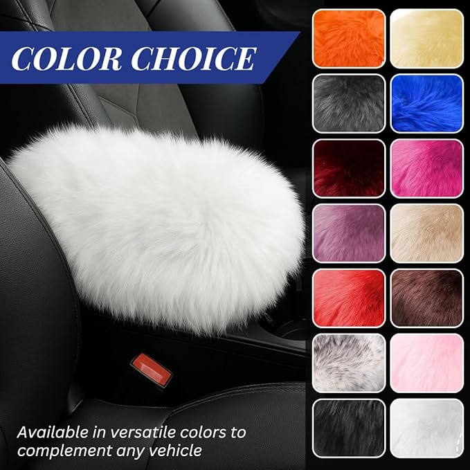 Andalus Brands Pure Australian Sheepskin Fluffy Car Center Console Cover, Luxurious Non-Shedding Furry Arm Rest Cover for Car, Versatile for All Seasons, White - (11.47" X 6.3")