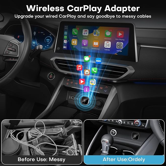 2025 Upgraded Wireless CarPlay Adapter for iPhone＆Android, Mini Wired to Wireless Adapter for CarPlay ＆Android Auto, Plug and Play, Stable Connection & No Latency