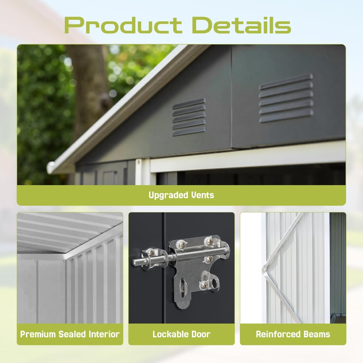 8' x 6' Outdoor Storage Shed, Sturdy Metal Building w/Lockable Doors for Garden, Backyard, Poolside and Lawn, Green