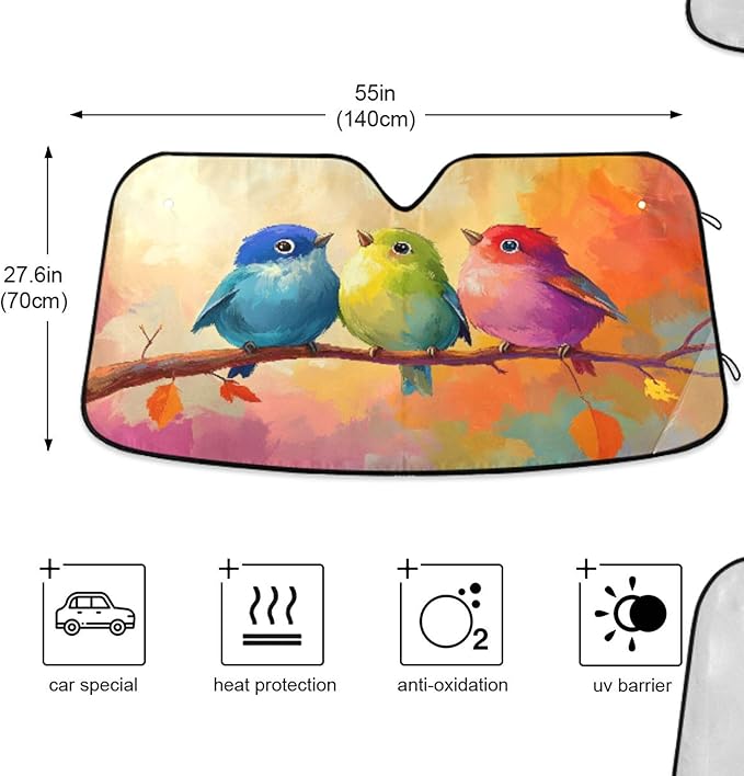 xigua Three Birds Car Windshield Sunshade Foldable Front Window Sun Visor Protector for Car,SUV,Truck - Keep Vehicle Cool,55 x 27.6 Inch