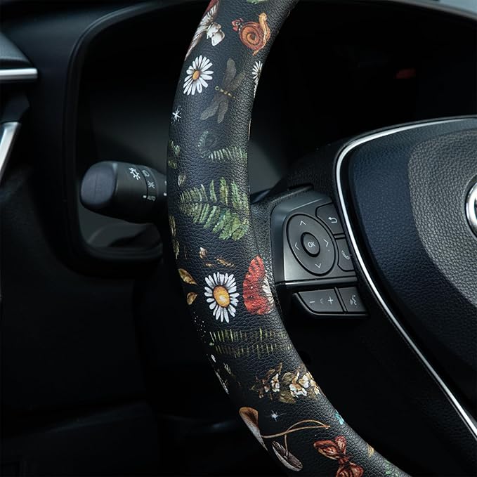 Mushroom Steering Wheel Cover Auto Leather Steering Wheel Protector, Anti-Slip, Breathable, Absorbing Sweat, Universal Mushroom Car Accessories 14.5–15 inch,Fit for Most Car, Trucks, SUV