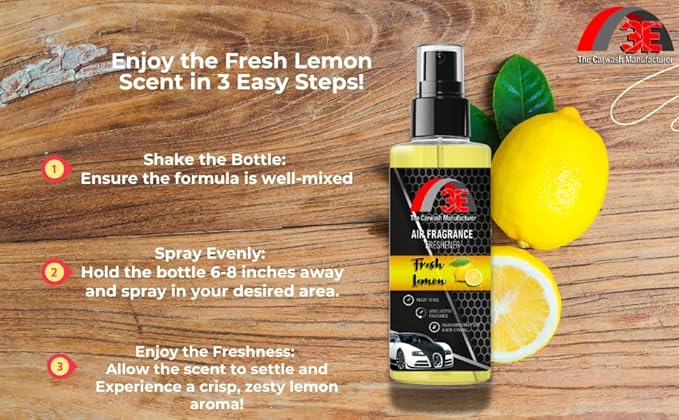 3E Car Air Freshener Premium Fresh Lemon Scent 16 fl oz – Professional Automotive Air Freshener & Odor Eliminator, Long-Lasting Interior Fragrance for Cars, Trucks, SUVs, RV, Home & Office (LEMON)