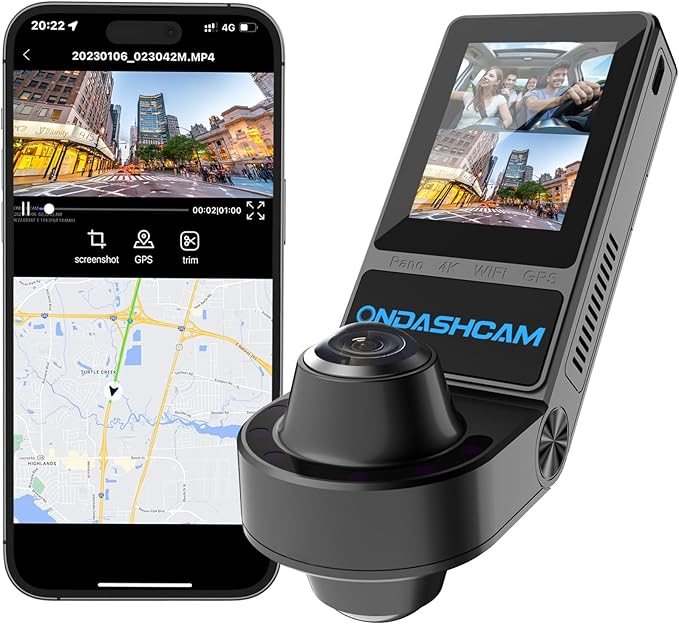 Dash Cam, 360° Dash Cam Front and Rear Inside, 4K/2.5K UHD Dash Camera for Cars, Night Vision, Built-in 5G WiFi & GPS, G-Sensor, 185° Wide Angle, HDR, Parking Mode, Support 512GB Max