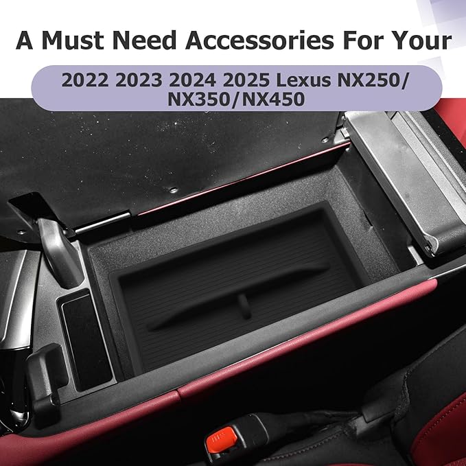 LUWU Lexus NX 2025 2026 Center Console Organizer for 2022 2023 2024 2025 2026 Lexus NX250/NX350/NX450 Accessories Armrest Console Storage Box Glove Organizer Tray Silicone Material 2-Pack (Black)