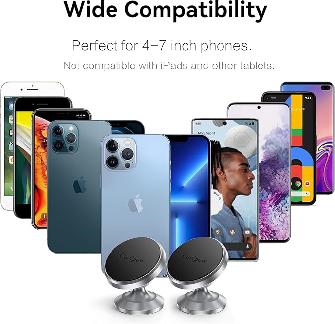 Coolpow【2 Packs 】Magnetic Phone Holder for car【Strong Magnet】phone holders for your car phone holder Mount for Car【4 Metal Plate】Universal Dash cell phone car mount for iphone Samsung car accessories