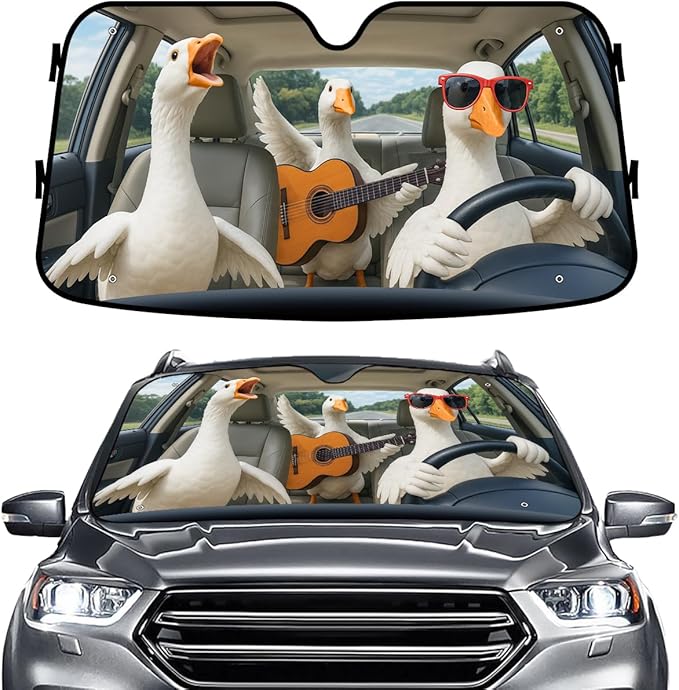 GENANY Silly Goose Windshield Sun Shade for Car SUV Truck (55x30 Inches), Front Window Visor for Windows, Protector Blocks UV