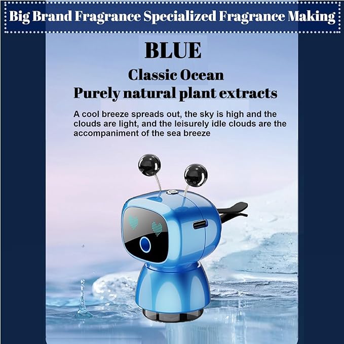 Robot Intelligent Aromatherapy Machine, Smart Cute Robot Car Air Freshener - Fine Spray/Fillable/Four-Gear Adjustment/Vibration Sensing/On-Off/Large Capacity Long-Lasting Fragrance/V3 (Blue, Ocean)
