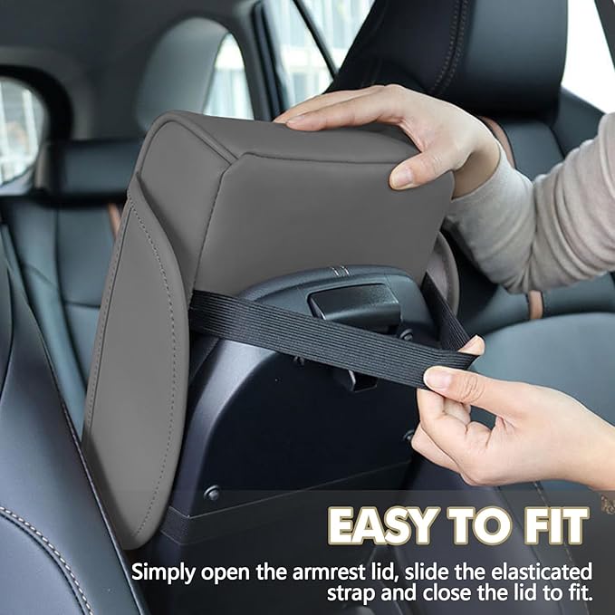 Hovom Car Center Console Cover, 13.39"×7.87"×2.76" Leather Armrest Cover for Cars, Memory Foam Armrest Pillow with Pocket, Cup Holder & Phone Slot, Universal Vehicle Arm Rest Cushion Pad (Gray)