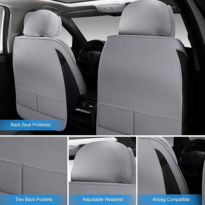AOOG Fuzzy Car Seat Covers, Heated Bench Back Cushion Protector for Cars SUV Trucks(Front Pair,Grey)