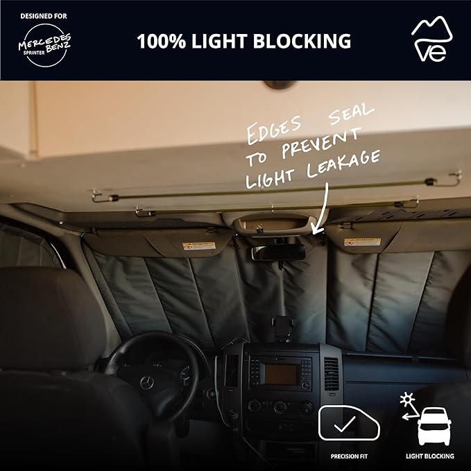 VanEssential Insulated Reflective Blackout Window Cover Designed for Mercedes-Benz NCV3 & VS30 (Van Years 2007 to Current), Front Windshield, Charcoal Gray Reflective