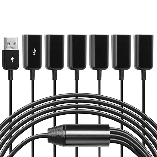 CERRXIAN USB2.0 1 Male to 6 Female Splitter Y Cable USB Y Splitter Supports Data Transmission of U disks, Keyboards, and mice, and Power Supply for USB Devices Such as Low-Power Fans-1.65FT/50cm