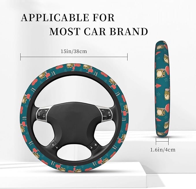 Mushroom Frog Steering Wheel Cover Women Men Elastic Stretch Soft Car Wheel Protector Universal Breathable No-Slip Car Accessories for Truck Van SUV Auto Fit 14-15 Inches