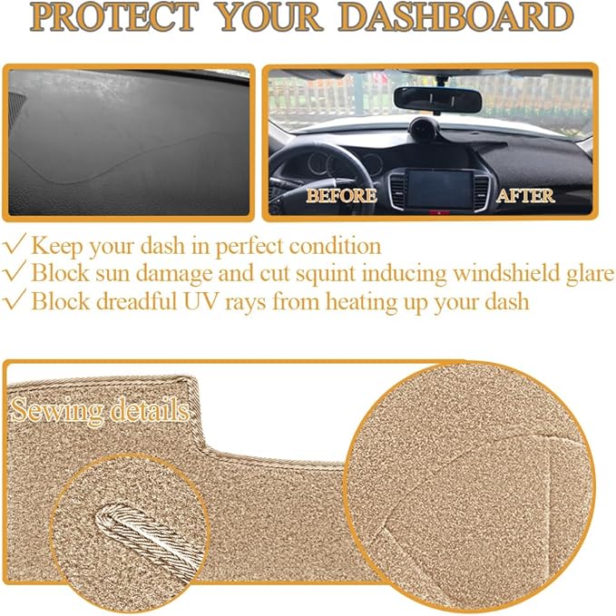 Yiz Dash Cover Mat Custom Fit for Ford F150 Raptor 2009 2010 2011 2012 2013 2014 with Light Sensor Dashboard Cap Pad Carpet Protector(09-14 Beige) J21