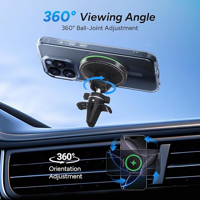 Lecork for Magsafe Car Mount, 15W Magnetic Wireless Charger for iPhone, Magsafe Air Vent Car Holder Charger for iPhone 17 Pro Max/16/15/14 13, Samsung S26/S26+/Ultra, RGB LED Design