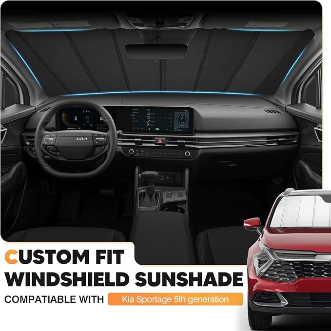 KUST Windshield Sun Shade for Kia Sportage NQ5 2023-2025 2026 Foldable Thicken Window Sunshade UV Protection Keep Cool Sunshield Easy Install Sun Visor Accessories Aluminum Film
