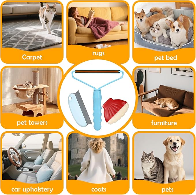 Pet Hair Removal Tool: 3 Pack Cat Dog Hair Removal, Reusable Lint Shaver Cleaner Portable Fur Remover Tool Carpet Scraper, Washable Lint Roller, Brush for Clothes, Car Mats, Couch, Pet Bed, Furniture