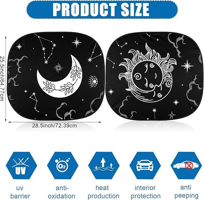 2 PCS Star Moon Windshield Sun Shade for Car Foldable Window Covers for Car Accessories Reflect UV Sun Heat Protector for Universal Cars SUV Truck(Classic Style)