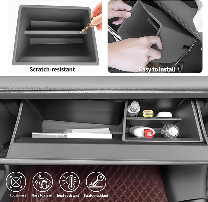 Glove Box Organizer for Toyota Sienna 2021-2026 Silicone Passenger Side Storage Box Increase Storage Space for Sienna Accessories Center Console(Gray)