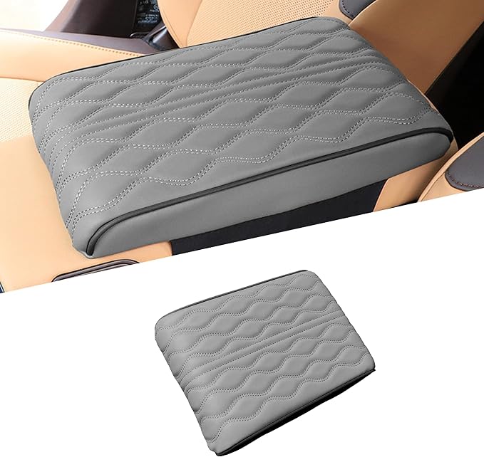 Car Center Console Cover, Leather Waterproof Vehicle Armrest Box Pad, Memory Cotton Comfortable Automotive Interior Seat Box Cushion Protector Accessories, Universal for Most Cars (Gray)