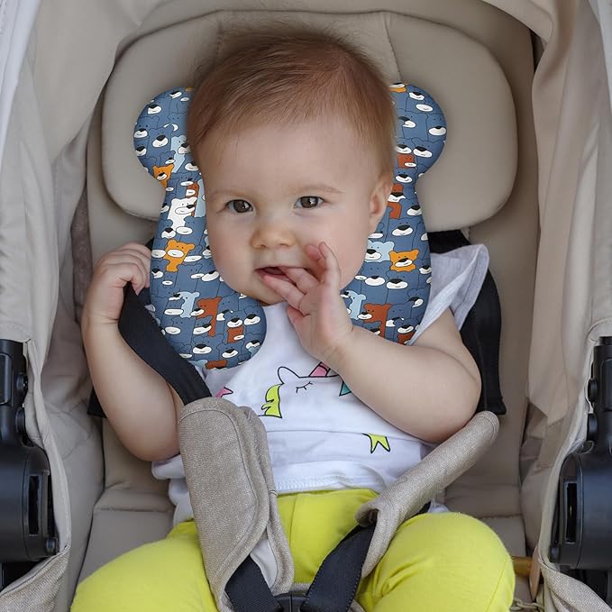 Baby Travel Pillow, Upgrade U-Shape Infant Pillow for Car Seat Pushchair and Stroller, Soft Comfortable Sleep Cushion for Kids Newborn and Toddler -Blue Bear