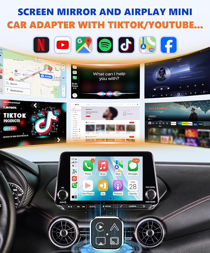 2026 4-in-1 Mini Wireless CarPlay & Android Auto Adapter Support AirPlay/MirrorLink, Convert Wired to Wireless, Auto-Connect for Daily Commute, 5.8GHz Stable Connection, Plug & Play Dongle