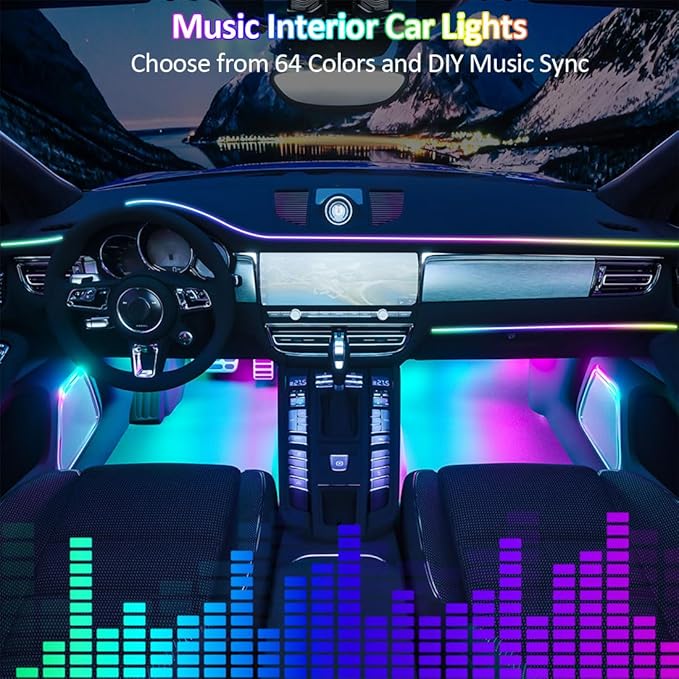 Interior Car LED Strip Light with APP Control,RGB 6 in 1 Neon Ambient Lighting Kits,Under Dash Footwell Automotive Strip Light,Car Ambient Lighting with Music Sync Dynamic Dreamcolor Chasing