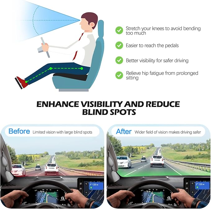 Car Seat Cushion for Driving, Memory Foam Driver Seat Cushion with Lower Back & Tailbone Pain Relief. Automotive Cushion for Car Suitable for Trucks, Sedans, and Other Vehicles