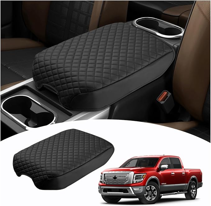 Shademax Center Console Cover for Nissan Titan 2016-2024 Accessories Armrest Cover Cushion Pad Leather Middle Console Cover Car Armrest Seat Box Console Lids Protector (Only for Bucket Seat Console)