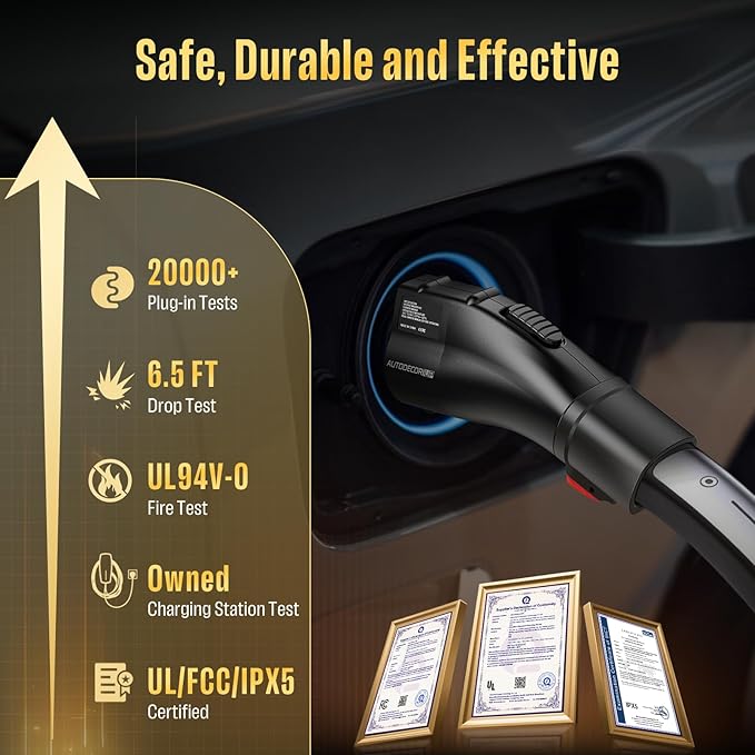 Tesla to J1772 Adapter - 60A 250V Nacs to J1772 Adapter - UL FCC IPX5 Certified Level 2 EVs Charging - Fit for Tesla Wall Connector, Destination & Mobile Chargers