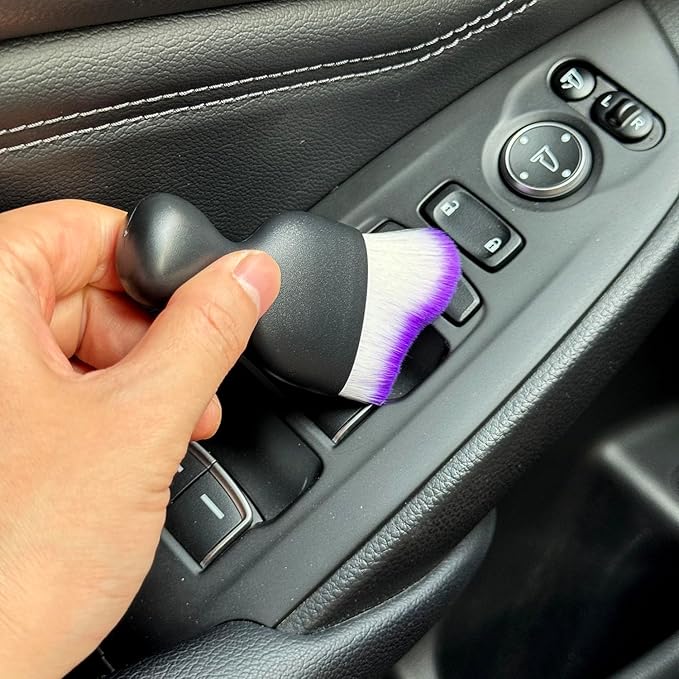 Car Detailing Brush, Soft Bristle Cleaning Brush, Scratch-Free Auto Duster Tool for Dashboard, Air Vents, Leather & Interior Cleaning (Black&Purple with Cap)