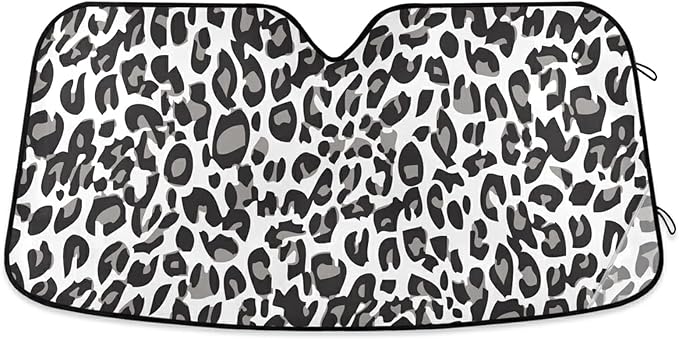 Black White Leopard Windshield Sun Shade Blocks UV Rays Visor Protector Accordion Folding Sun Reflector Auto Sunshade for Car Truck SUV to Keep Your Vehicle Cool