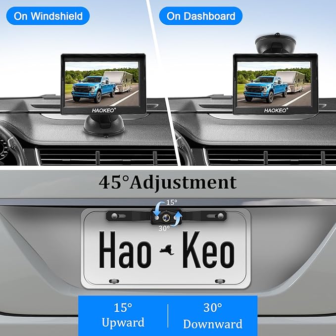 Backup Camera for Truck 5 Inch 1080P Front Rear View Monitor kit Auto Color Image Night Vision, Plug & Play,IP69 Waterproof Grid Lines for Car/RV/Tractor/Semi-Trailers/Pickup H11