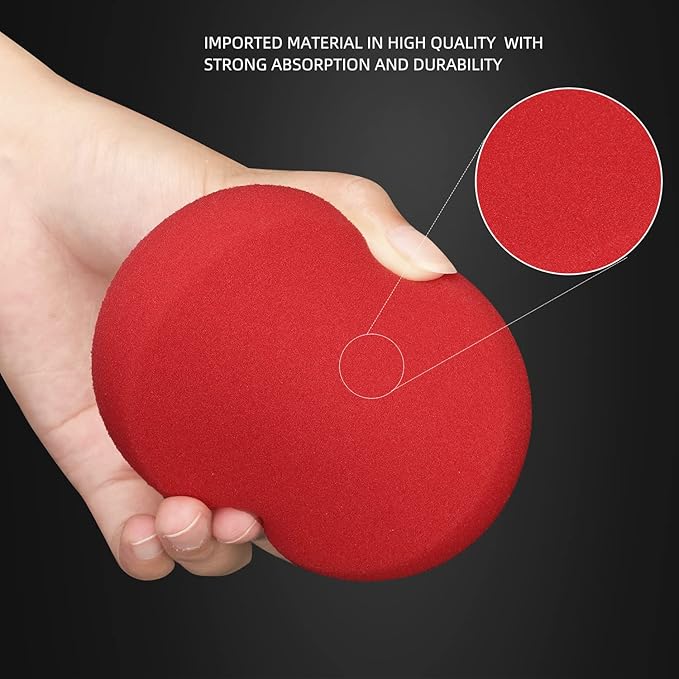 Foam Applicator Pads, SPTA 4 Inch Round Shape Side Pressing Hand Polishing Red Sponge Pads Kit Detailing Buffing Pads for Waxing Polishing Paint Ceramic Glass Cleaning, Pack of 10 -HPWR10