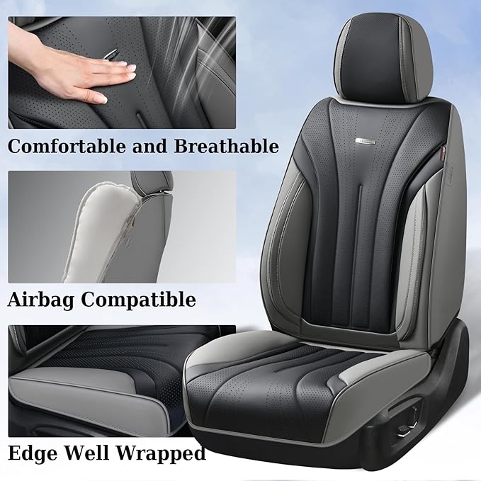 Coverado Front Seat Covers, 2 Pack Waterproof Seat Cover for Cars, Driver Seat Covers, Waterproof Car Seat Protector, Leather Car Seat Cushions Universal Fit for Most Sedan, SUV, Trucks(Gray&Black)