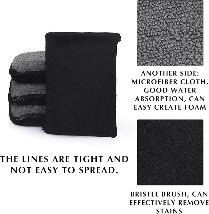 Mudder 12 Pcs Car Interior Scrubbing Sponge 5'' x 3'' Fiber Car Wax Applicator pad Household Cleaning Sponges for Leather Car Seat Couch Cleaning (Gray Black)