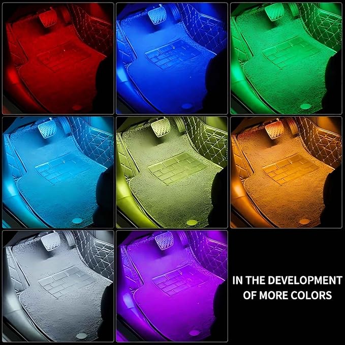 USB Adapter Light Strip, Car Neon Decorative Light, Car Ambient Lighting Kit, 8 Color Strip App, Interior Light, Music Sync Mode,for Cars, Pickups and SUVs, 4 Light Strips, 5V