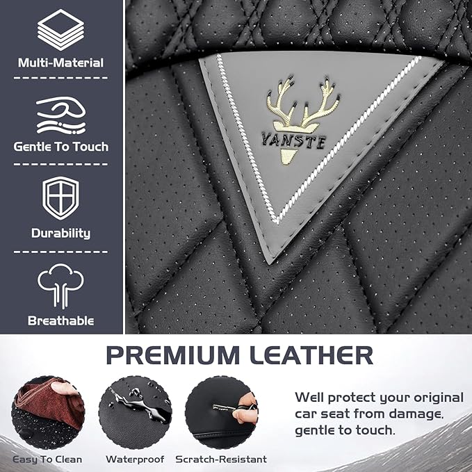 Truck Seat Covers for Ford Bronco 2021-2026, Waterproof Premium Leather Full Coverage Car Seat Cover, Muscle Sport Style Auto Interior Seat Cover Sets (Front Set/Gray Black)