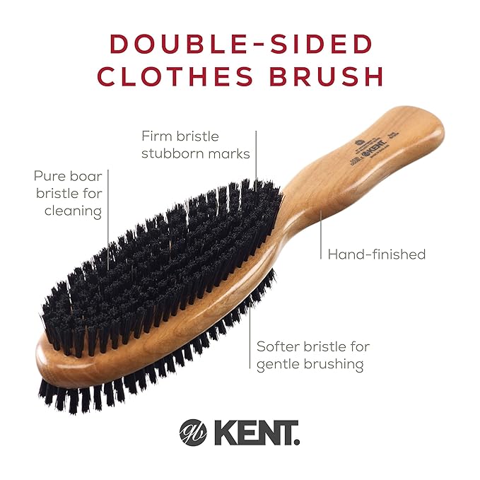 Kent CC20 Cherry Wood Double-Sided Clothes Brush and Lint Remover for Cashmere, Wool, and Silk - Sweater Fuzz Remover, Suede Brush, and Lint Brush for Pet Hair