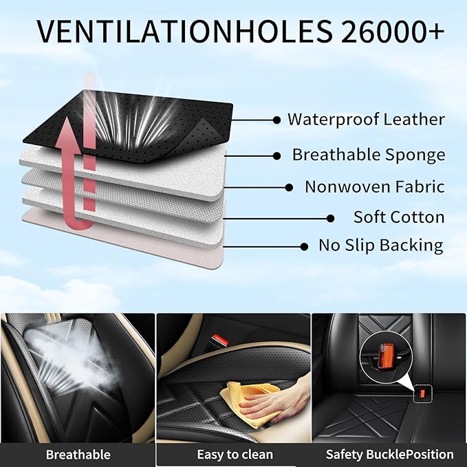 CX-90 Car Seat Covers Fit for Mazda CX-90 2007-2026, Full Coverage Premium Leather Waterproof Breathable Seat Covers, Automotive Seat Protectors, Airbag Compatible(2 Front Seats, Black Beige)