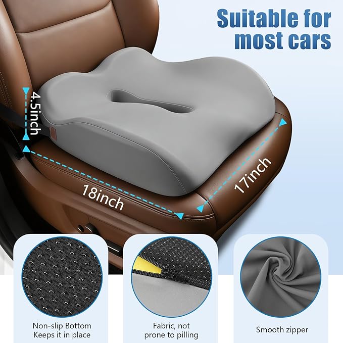 Car Seat Cushion for Truck and Car Drivers - Prevents Bedsores & Relieves Long-Drive Pain, Therapeutic Support for Sciatica, Hemorrhoids, Tailbone and Prostate, Enhanced View with Anti-Slip Base