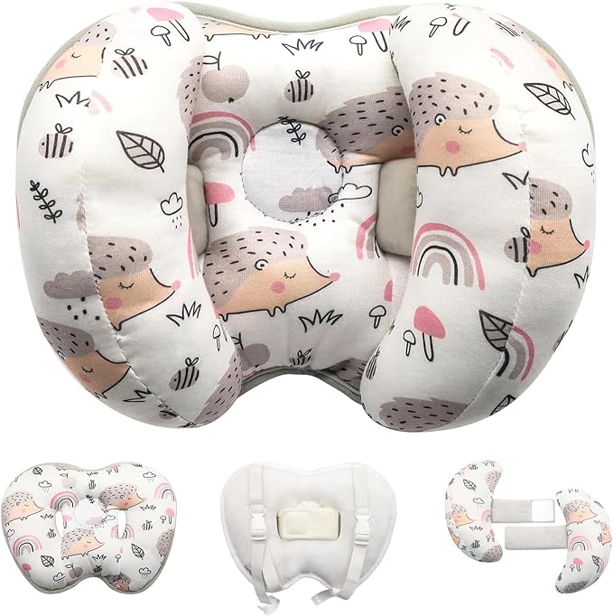 KAKIBLIN Baby Support Pillow, Head and Neck Support, 2 in 1 Banana Neck Pillow for Baby Newborn, Adjustable Stroller Head Pillows for Kids (Hedgehog)