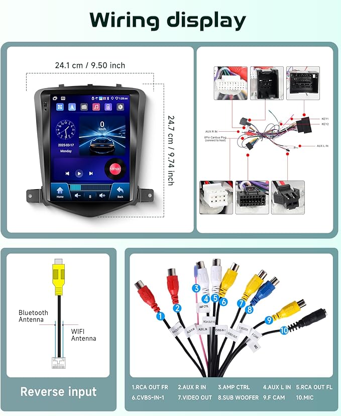 4G+64G Car Radio Stereo for Chevrolet Cruze 2009-2015 with Wireless CarPlay Android Auto,Tesla Style 9.7 Inch IPS Touch Screen Android 13 GPS WiFi Bluetooth DSP Audio USB Dual Mic HD Rear Camera
