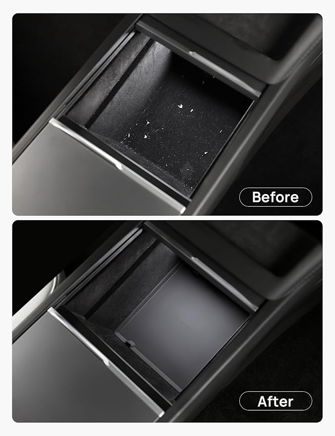 TPARTS Center Console/Armrest Organizer Tray Bottom Pad Storage Box for Tesla Model 3 Highland 2024-2026 Full Coverage Silicone Mat Non-Slip Model 3 Standard/Premium/Performance Interior Accessories