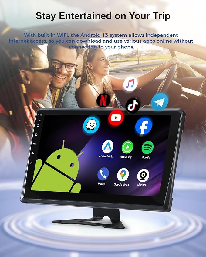 RV Backup Camera System with Carplay, Wired Security 1080P Cameras with 10.1 inch Android Auto 6 CH Touch Screen, GPS Navigation Loop Recording DVR for RV Semi Truck Trailer Camper