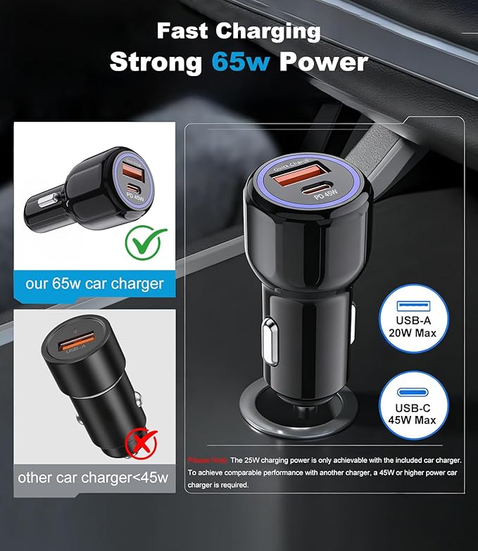 Koolehaoda Qi2.2 25W Car Mount Charger for MagSafe with TEC Cooling & Fan, Magnetic Wireless Charger Vent Phone Mount with 65W Car Adapter,Stable Fast Charger for iPhone 17-12 Series/Galaxy S26/S25