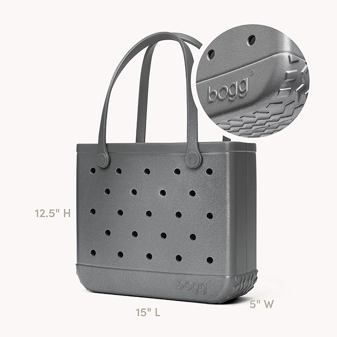 BOGG BAG Medium Tote – 15” x 12.5” x 5” – Durable, Washable, Tip-proof – Beach, Pool, Boat, Work, Sports (Silver Shimmer)
