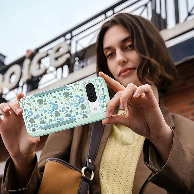 for Google Pixel 8 Case 6.2 Inch - Compatible with MagSafe Women Girls Cute Magnetic Protective Cover Unique Girly Blue Flowers Heavy Duty Shockproof Design for Google Pixel 8 Phone Cases