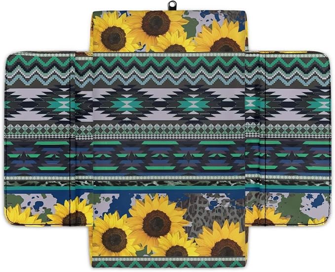 Tupalatus Aztec Center Console Cover Car Accessories Sunflowers Decor Comfort Armrest Cover Non-Slip Auto Console Cushion Pad with Pockets Fit for Most Vehicle, SUV, Truck