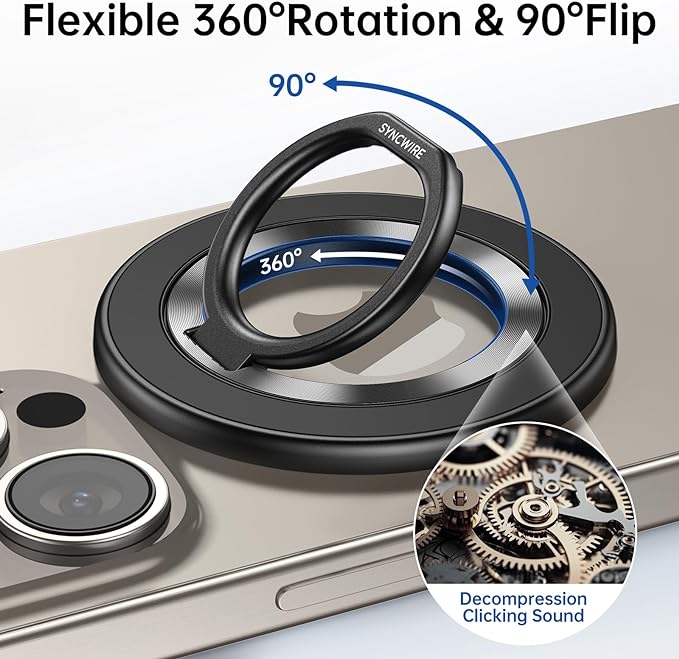 SYNCWIRE Magnetic Phone Ring Holder for MagSafe [2 Pack] - Magnet Cell Phone Grip Stand Finger Ring Kickstand Two-Sided Magnetic Compatible with iPhone 17 Pro Max 16 15 14 13 12 MagSafe Accessories
