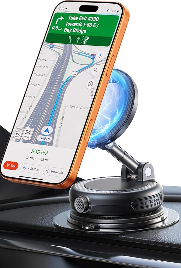 NeverFall Car Phone Mount for MagSafe, 89lbs Vacuum Suction, Strong Magnetic Dashboard & Windshield Mount, 360° Adjustable Phone Holder for iPhone & All Phones, Carbon Fiber